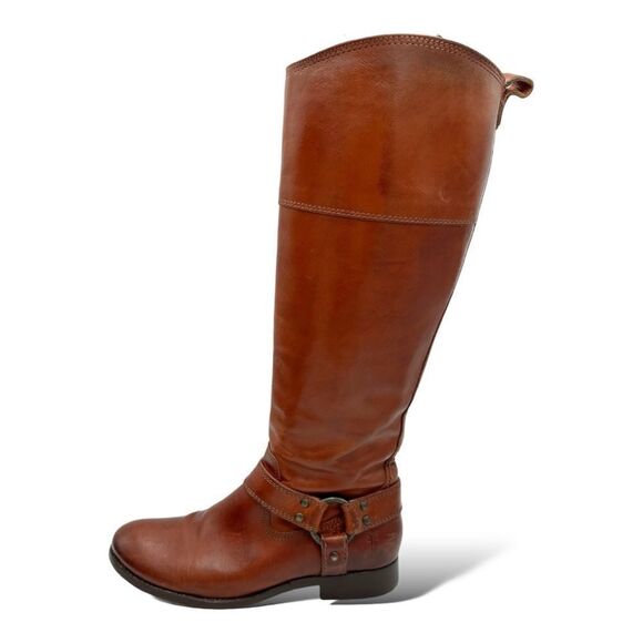 Frye Melissa Harness Tall‎ Riding Boots Women Size 6.5 B Chestnut Brown Leather - Picture 1 of 16